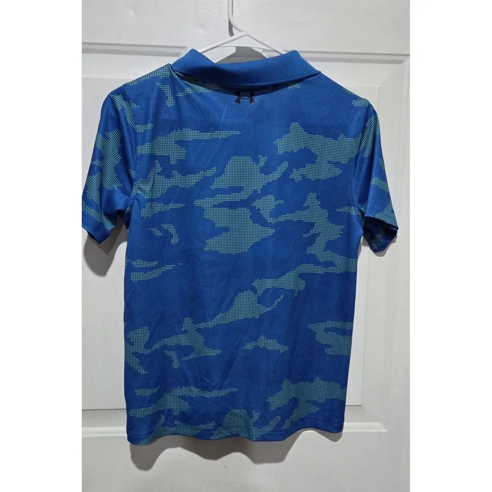 Under Armour Blue Playoff Camo Short Sleeve Loose Polo Shirt Boys Youth L